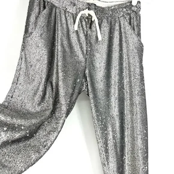 David Lerner Sequin Lounge Joggers Silver S - Picture 2 of 10